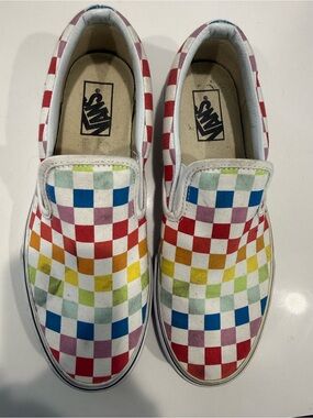 Vans Slip-On Checkerboard Rainbow Shoes